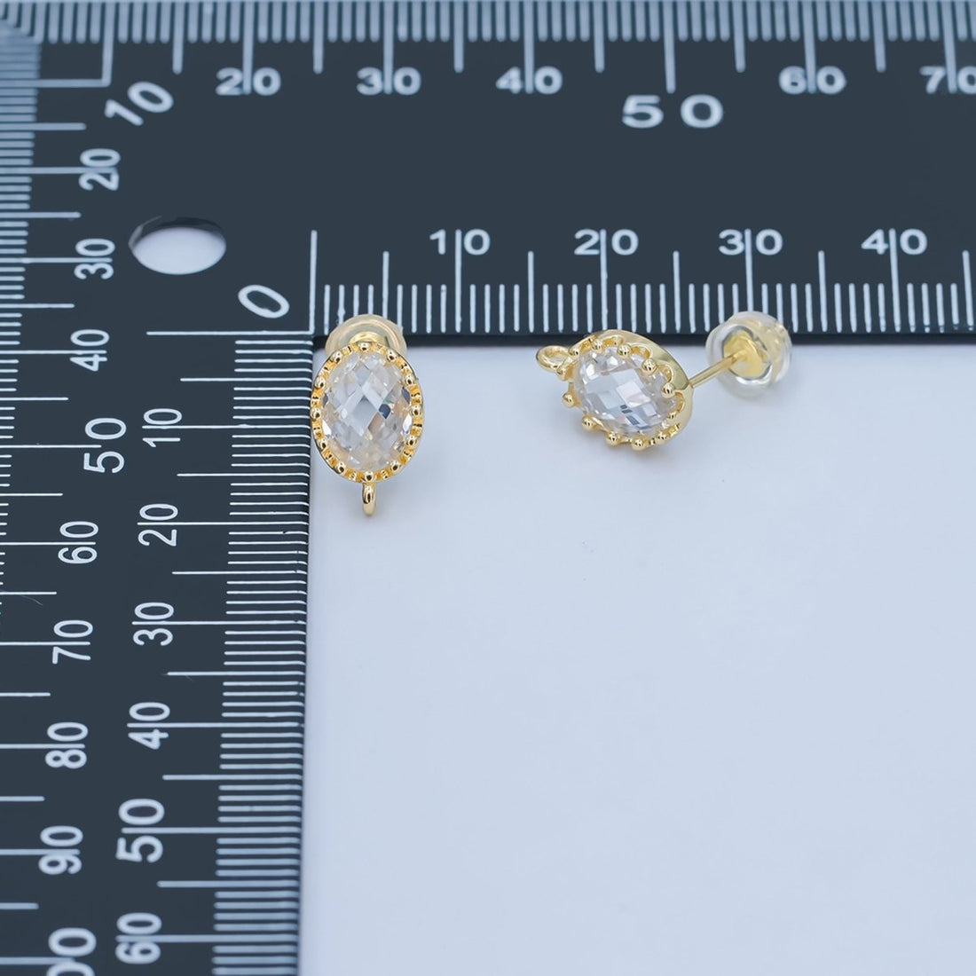 24K Gold Filled Clear Multifaceted Round Drop Stud Earrings Findings | Z1114