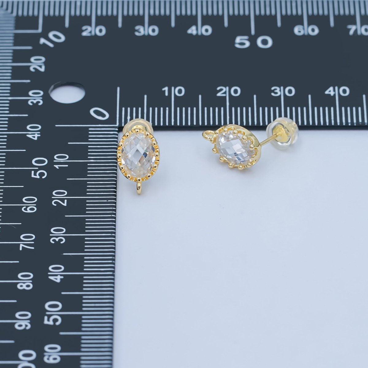 24K Gold Filled Clear Multifaceted Round Drop Stud Earrings Findings | Z1114