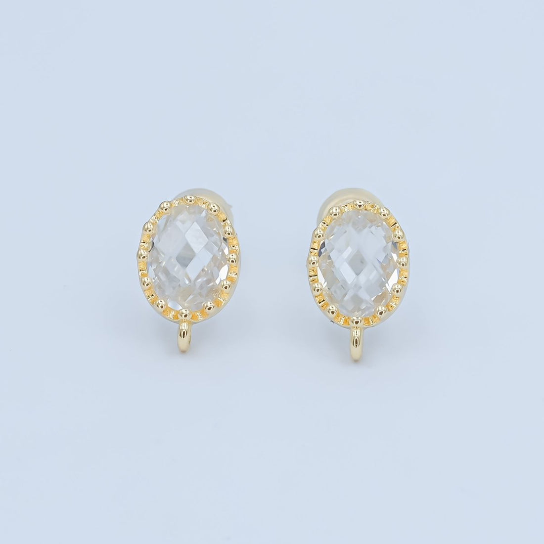 24K Gold Filled Clear Multifaceted Round Drop Stud Earrings Findings | Z1114