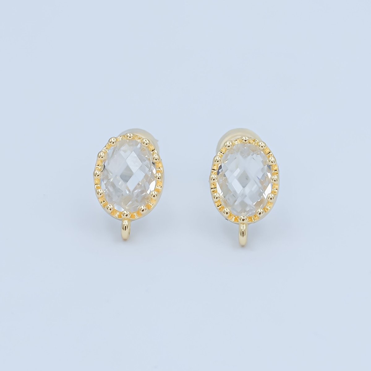 24K Gold Filled Clear Multifaceted Round Drop Stud Earrings Findings | Z1114