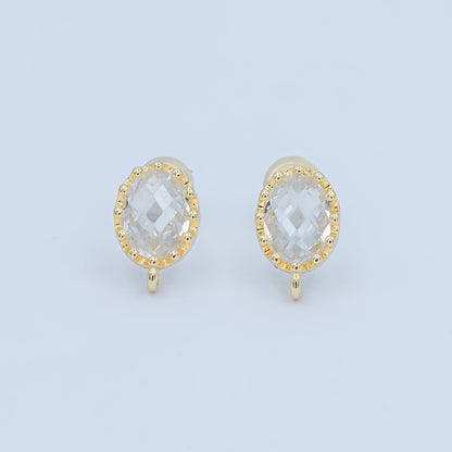 24K Gold Filled Clear Multifaceted Round Drop Stud Earrings Findings | Z1114