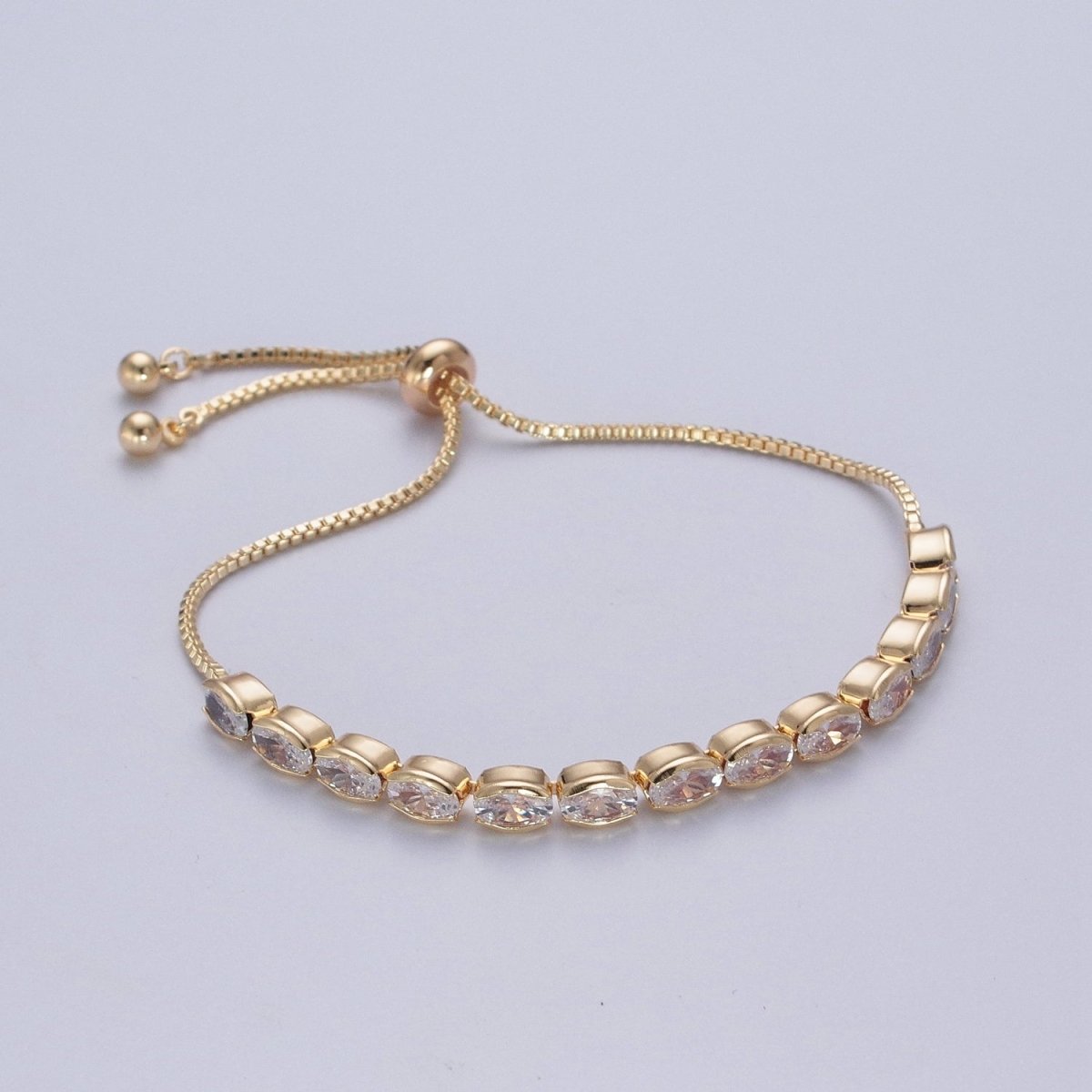 24K Gold Filled Clear Oval Cubic Zirconia Adjustable Bracelet Chain | WA-1003 Clearance Pricing