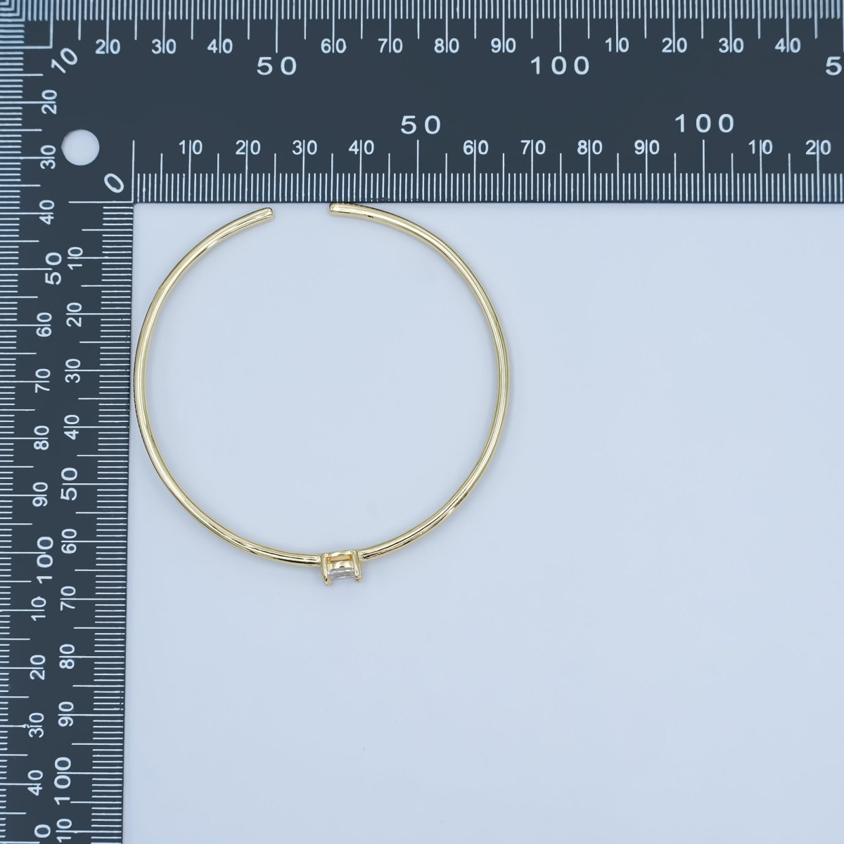 24K Gold Filled Clear Oval CZ Solitaire Cuff Bracelet | WA-3043