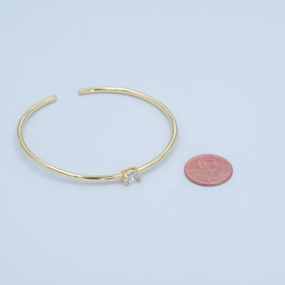 24K Gold Filled Clear Oval CZ Solitaire Cuff Bracelet | WA-3043