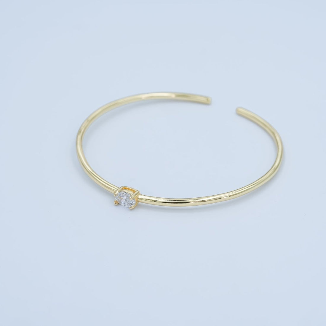 24K Gold Filled Clear Oval CZ Solitaire Cuff Bracelet | WA-3043