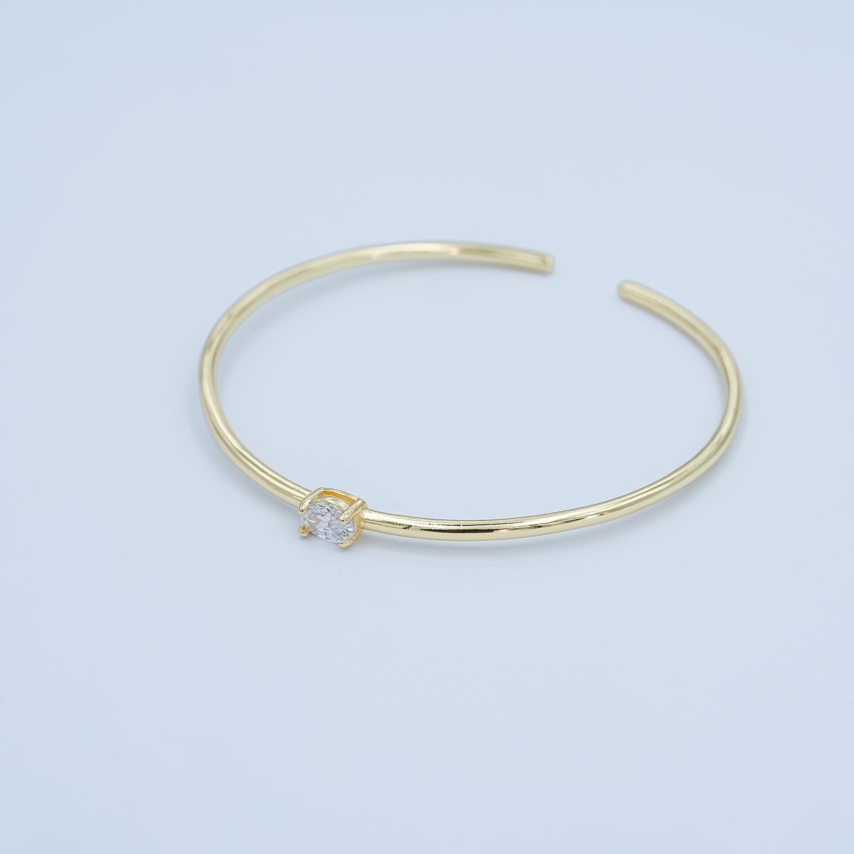 24K Gold Filled Clear Oval CZ Solitaire Cuff Bracelet | WA-3043