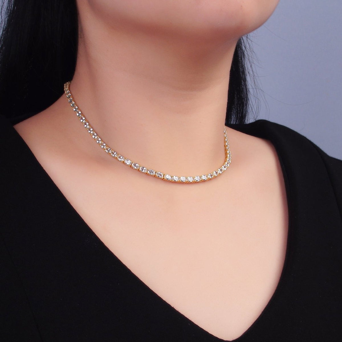 24K Gold Filled Clear Oval CZ Tennis Chain 16 Inch Necklace in Gold &amp; Silver | WA-3023 WA-3024