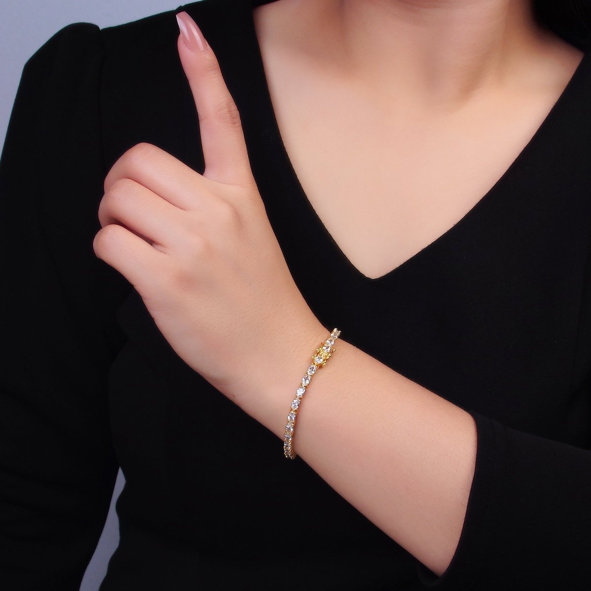 24K Gold Filled Clear Oval CZ Tennis Chain Bracelet in Gold &amp; Silver | WA-3032 WA-3033