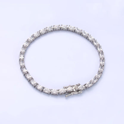 24K Gold Filled Clear Oval CZ Tennis Chain Bracelet in Gold &amp; Silver | WA-3032 WA-3033