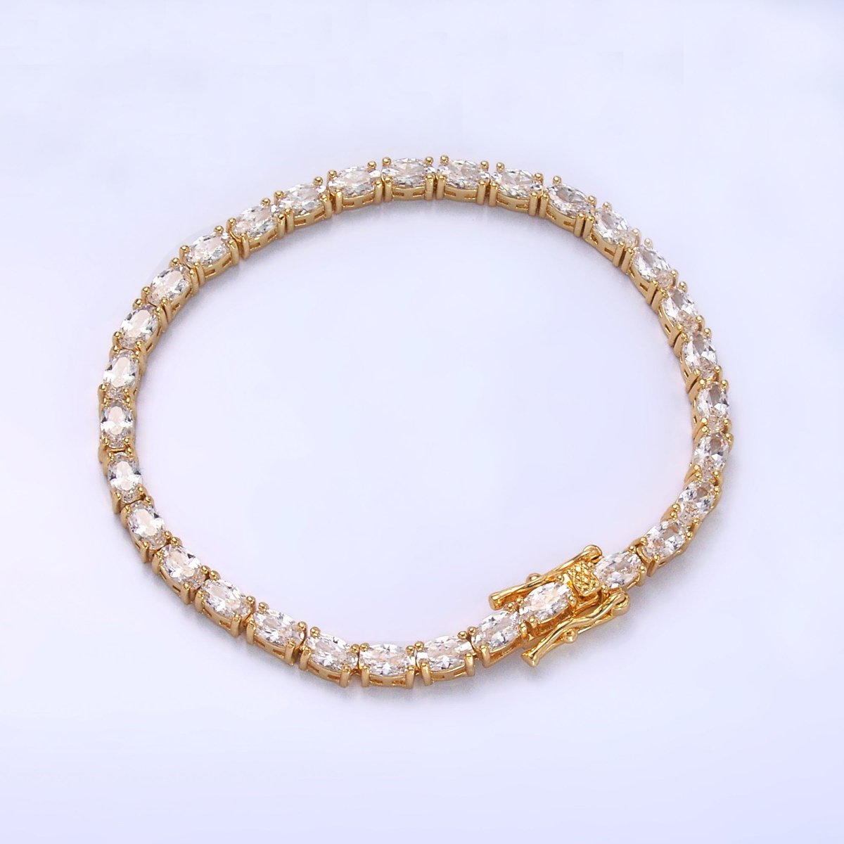 24K Gold Filled Clear Oval CZ Tennis Chain Bracelet in Gold &amp; Silver | WA-3032 WA-3033