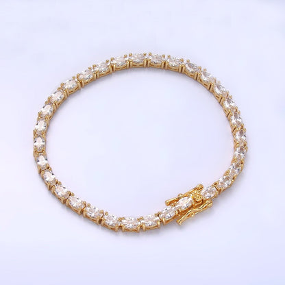 24K Gold Filled Clear Oval CZ Tennis Chain Bracelet in Gold &amp; Silver | WA-3032 WA-3033