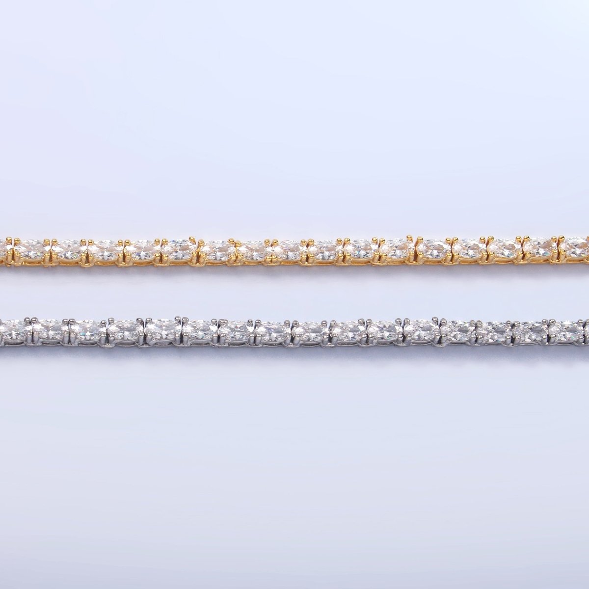 24K Gold Filled Clear Oval CZ Tennis Chain Bracelet in Gold &amp; Silver | WA-3032 WA-3033