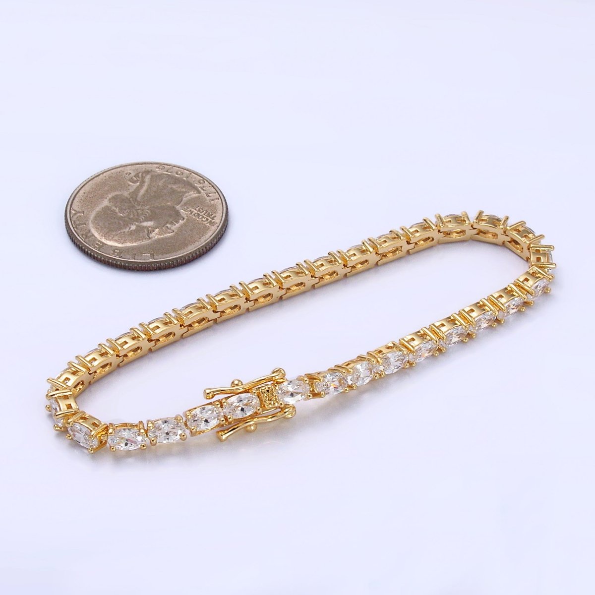 24K Gold Filled Clear Oval CZ Tennis Chain Bracelet in Gold &amp; Silver | WA-3032 WA-3033