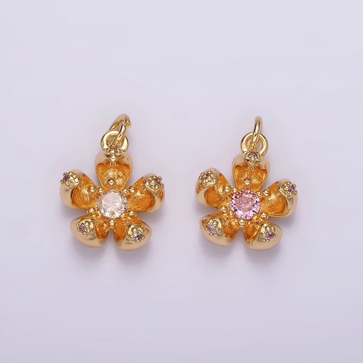 24K Gold Filled Clear, Pink CZ Flower Charm | AG547 AG548