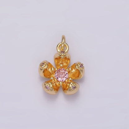 24K Gold Filled Clear, Pink CZ Flower Charm | AG547 AG548