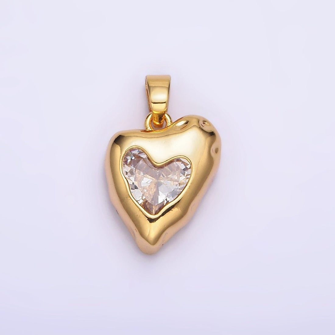 24K Gold Filled Clear, Pink CZ Molten Heart Pendant | AA-592 AA-593