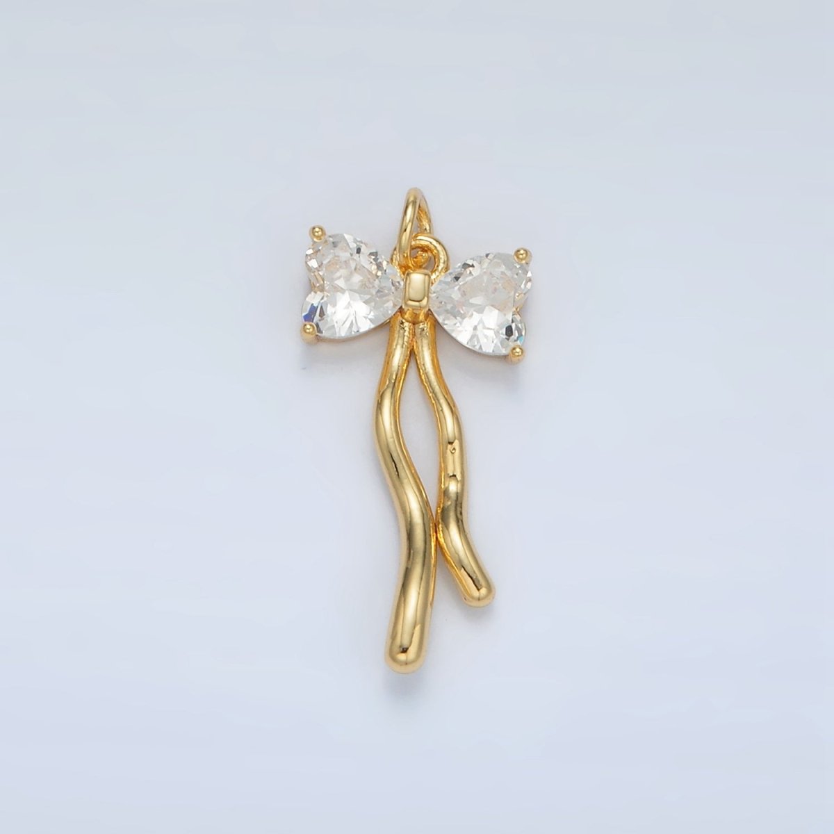 24K Gold Filled Clear, Pink CZ Ribbon Bow Drop Mini Charm in Gold &amp; Silver | AC101 W453