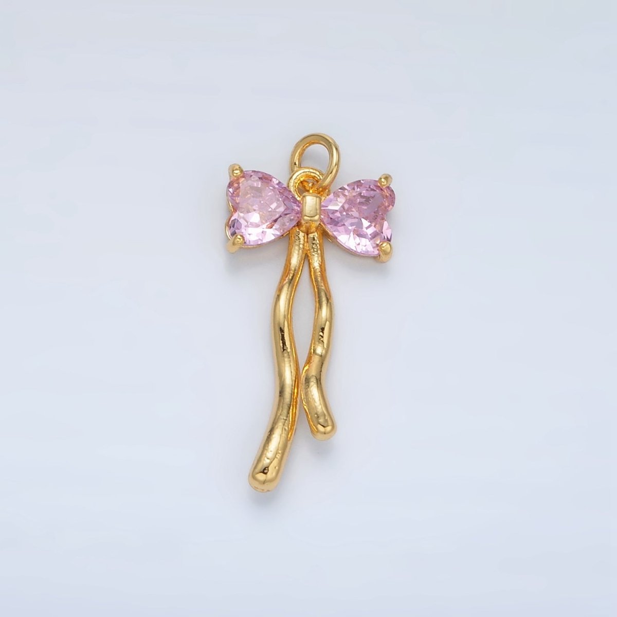 24K Gold Filled Clear, Pink CZ Ribbon Bow Drop Mini Charm in Gold &amp; Silver | AC101 W453