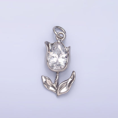 24K Gold Filled Clear, Pink CZ Tulip Charm in Gold &amp; Silver | W819 W820 M182
