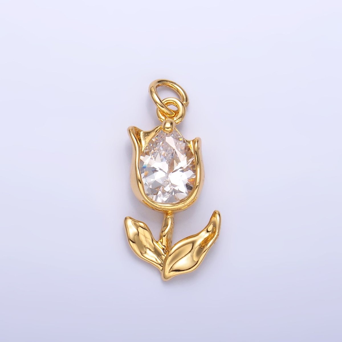 24K Gold Filled Clear, Pink CZ Tulip Charm in Gold &amp; Silver | W819 W820 M182