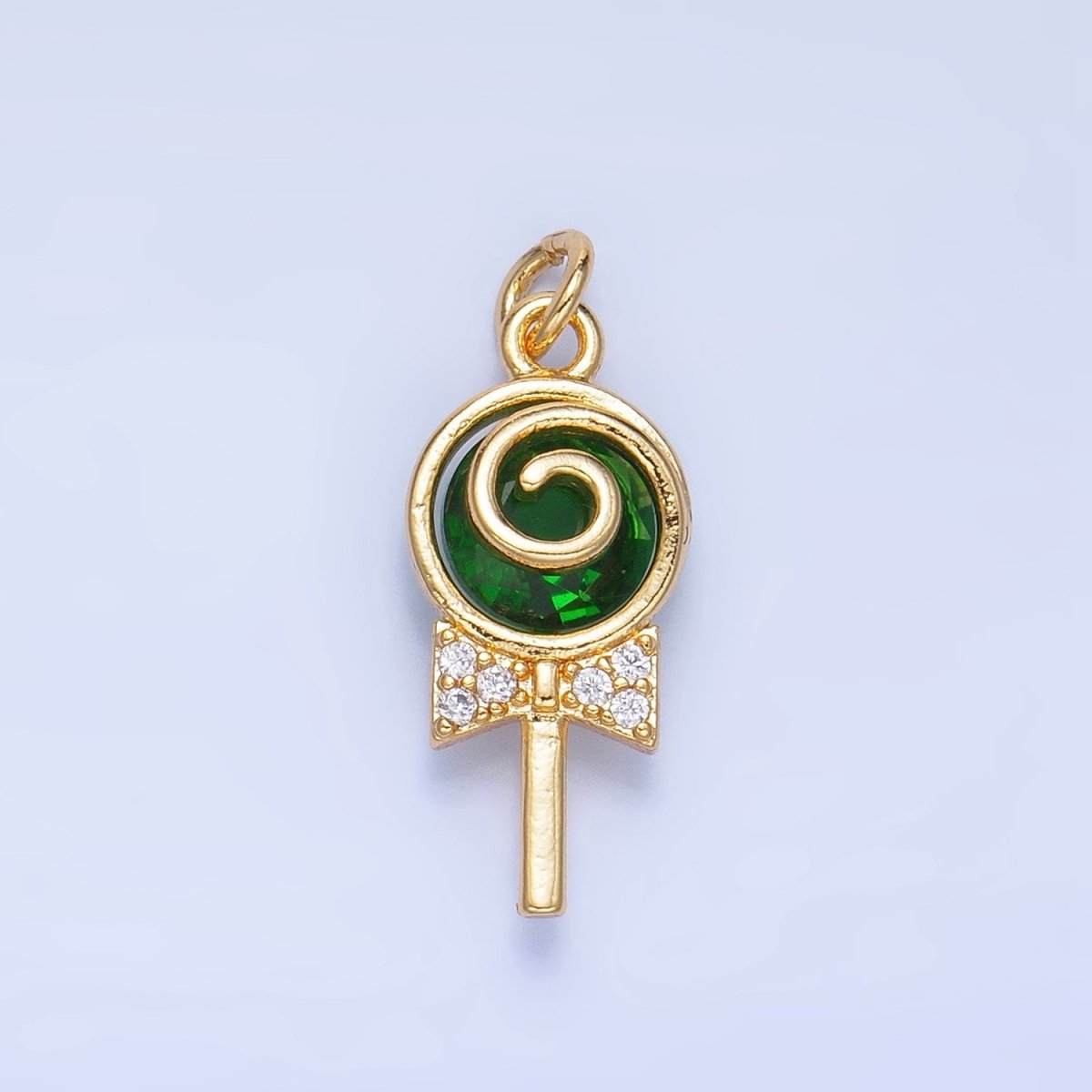 24K Gold Filled Clear, Pink, Green, Yellow CZ Micro Paved Lollipop Charm | W092 W093