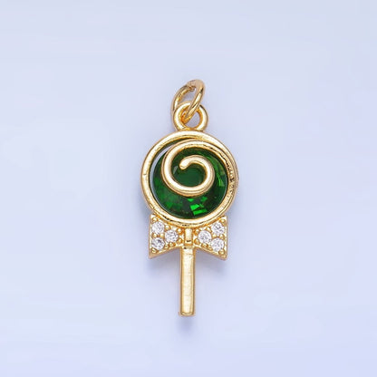 24K Gold Filled Clear, Pink, Green, Yellow CZ Micro Paved Lollipop Charm | W092 W093
