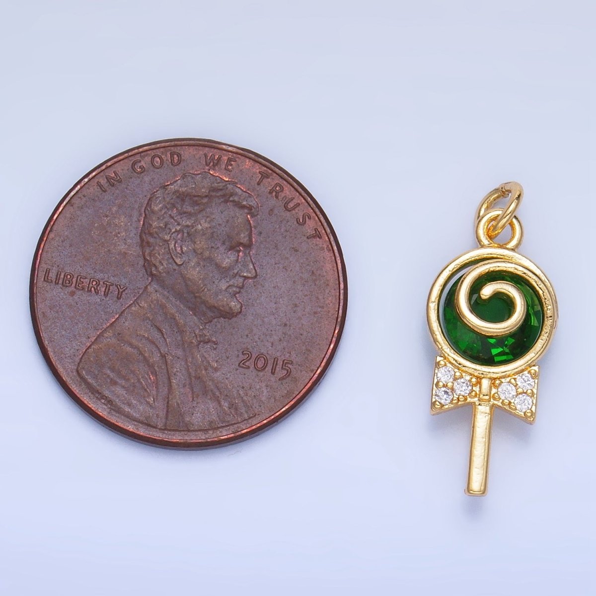 24K Gold Filled Clear, Pink, Green, Yellow CZ Micro Paved Lollipop Charm | W092 W093