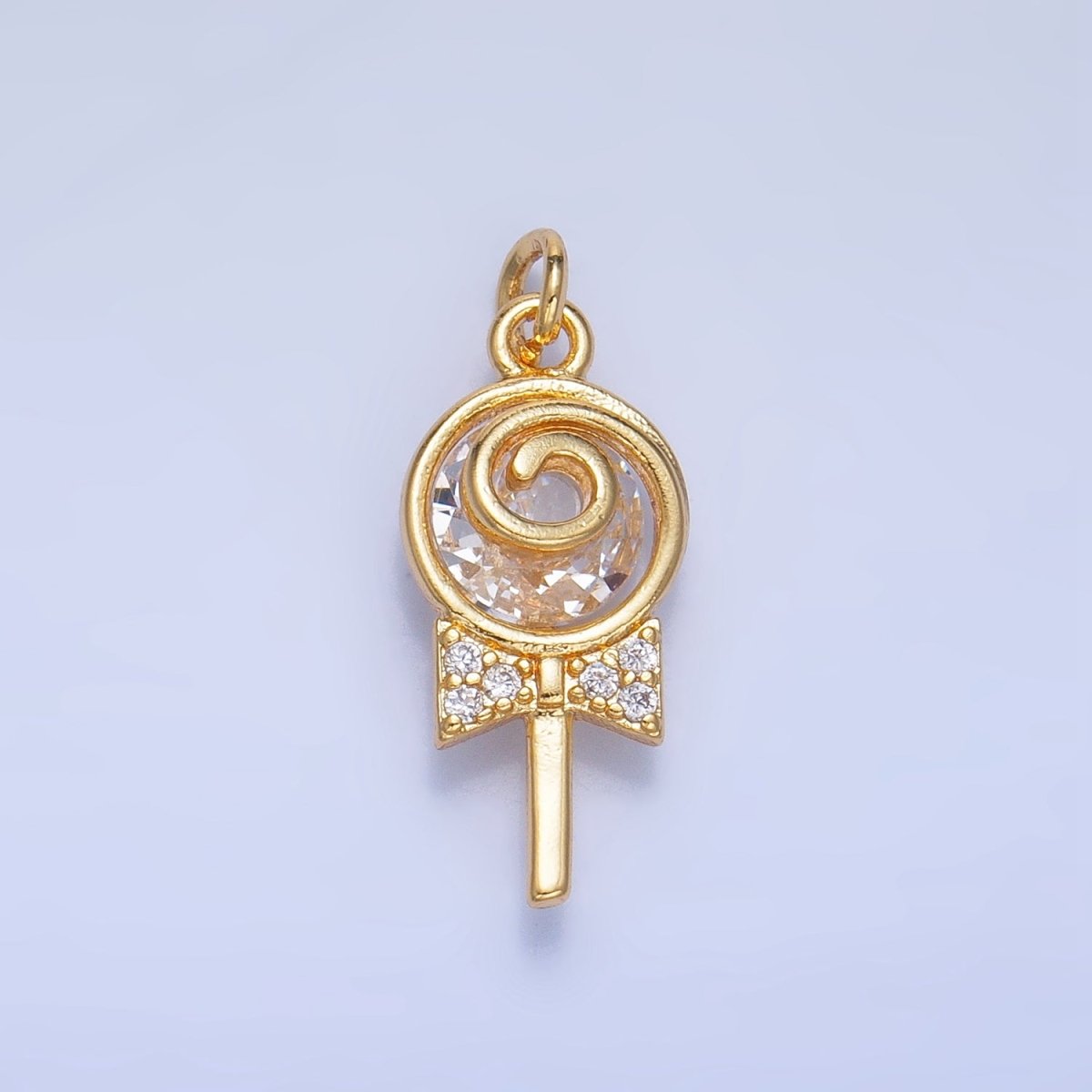 24K Gold Filled Clear, Pink, Green, Yellow CZ Micro Paved Lollipop Charm | W092 W093
