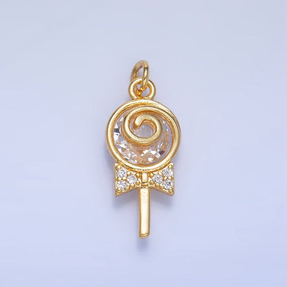 24K Gold Filled Clear, Pink, Green, Yellow CZ Micro Paved Lollipop Charm | W092 W093