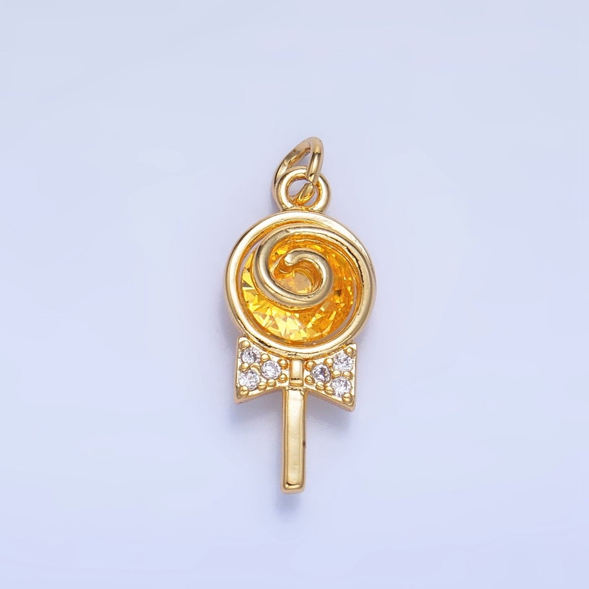 24K Gold Filled Clear, Pink, Green, Yellow CZ Micro Paved Lollipop Charm | W092 W093