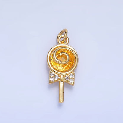 24K Gold Filled Clear, Pink, Green, Yellow CZ Micro Paved Lollipop Charm | W092 W093