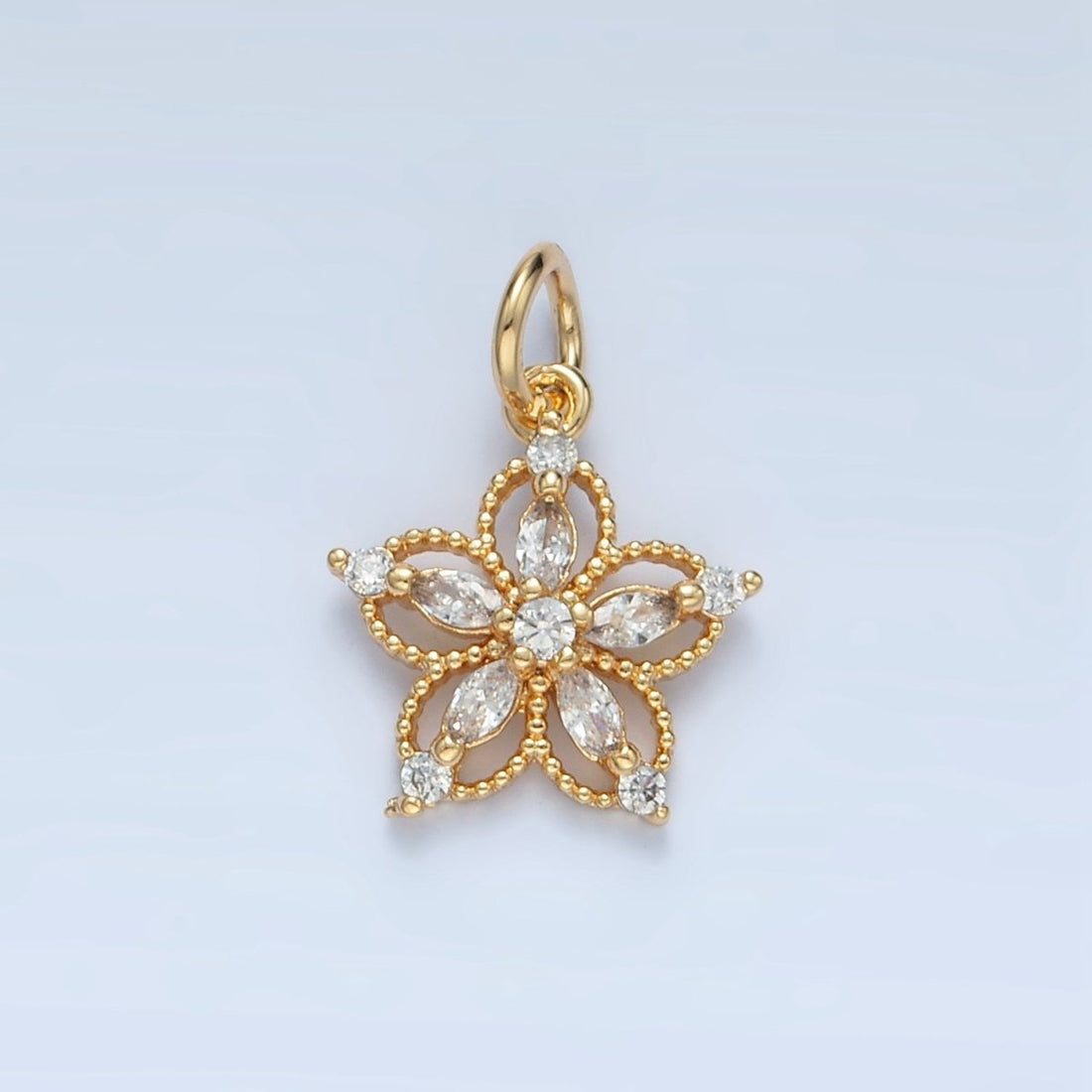 24K Gold Filled Clear, Pink, Purple CZ Marquise Open Flower Charm | N1378