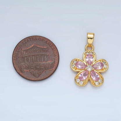 24K Gold Filled Clear, Pink, Yellow CZ Flower Pendant | AA877 AA878