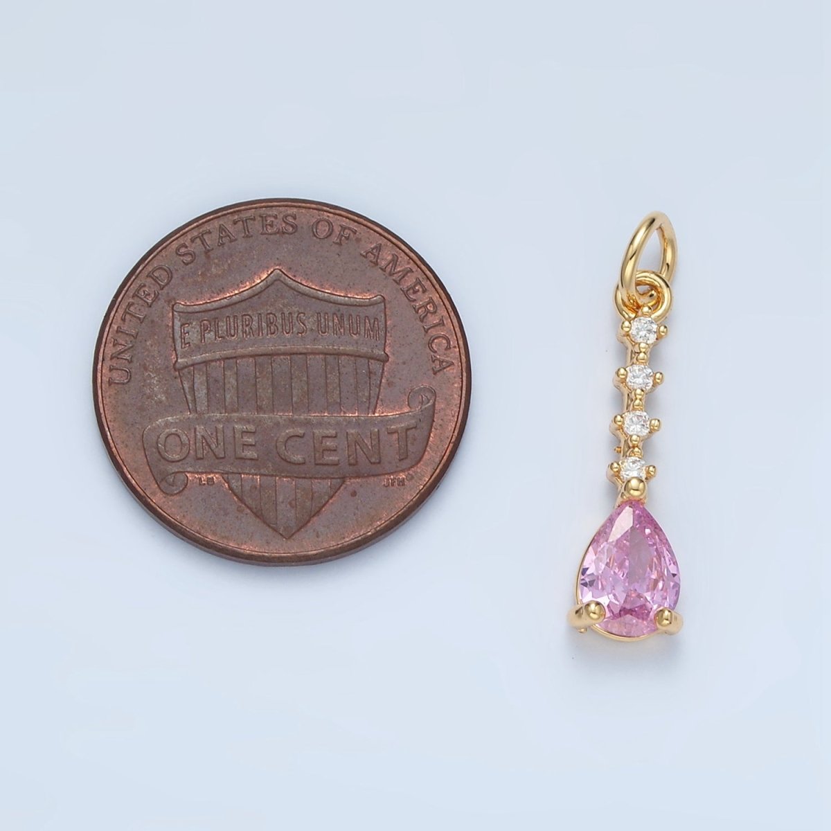 24K Gold Filled Clear, Pink, Yellow Teardrop CZ Linear Drop Charm | X557 X558