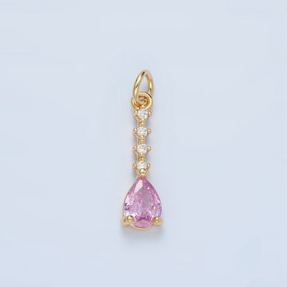 24K Gold Filled Clear, Pink, Yellow Teardrop CZ Linear Drop Charm | X557 X558