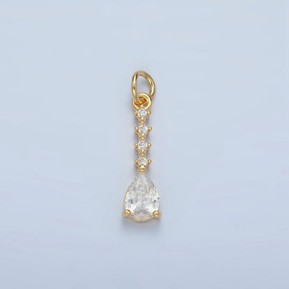 24K Gold Filled Clear, Pink, Yellow Teardrop CZ Linear Drop Charm | X557 X558