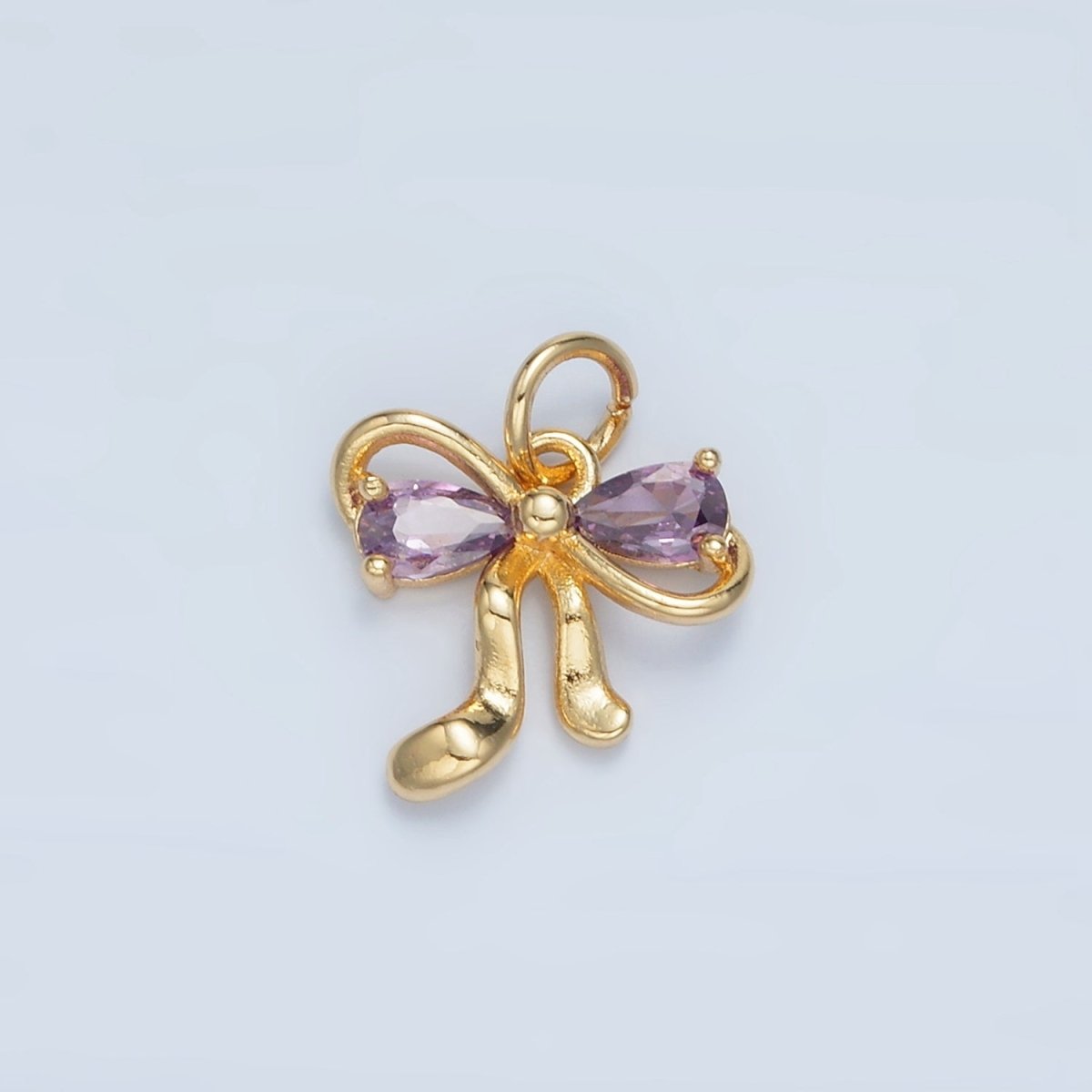 24K Gold Filled Clear, Purple, Peach, Pink CZ Ribbon Bow Charm | X563 X564