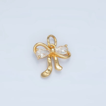 24K Gold Filled Clear, Purple, Peach, Pink CZ Ribbon Bow Charm | X563 X564