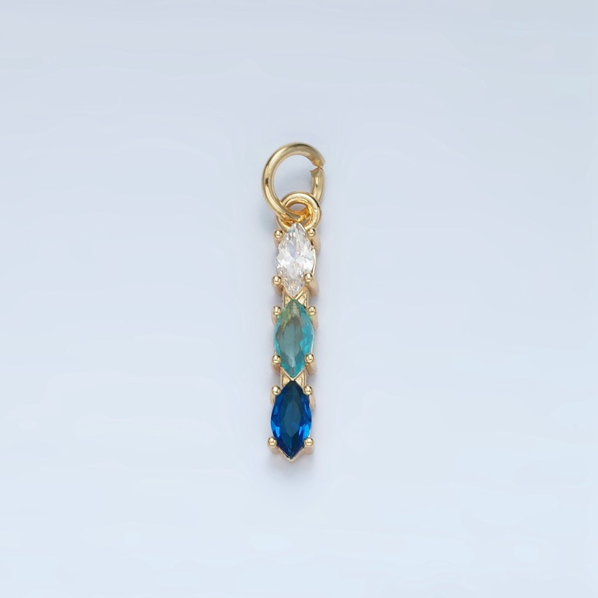 24K Gold Filled Clear, Purple, Green, Pink, Blue Gradient Triple Marquise CZ Linear Charm | X565 - X567