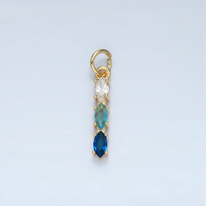 24K Gold Filled Clear, Purple, Green, Pink, Blue Gradient Triple Marquise CZ Linear Charm | X565 - X567