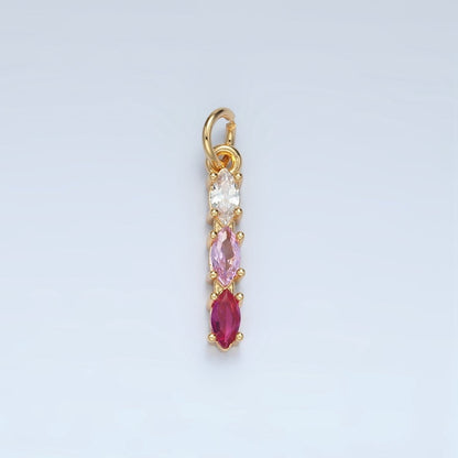 24K Gold Filled Clear, Purple, Green, Pink, Blue Gradient Triple Marquise CZ Linear Charm | X565 - X567