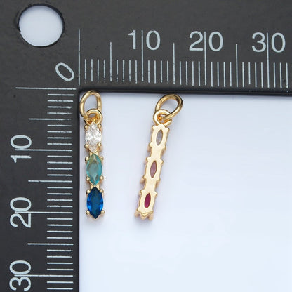 24K Gold Filled Clear, Purple, Green, Pink, Blue Gradient Triple Marquise CZ Linear Charm | X565 - X567
