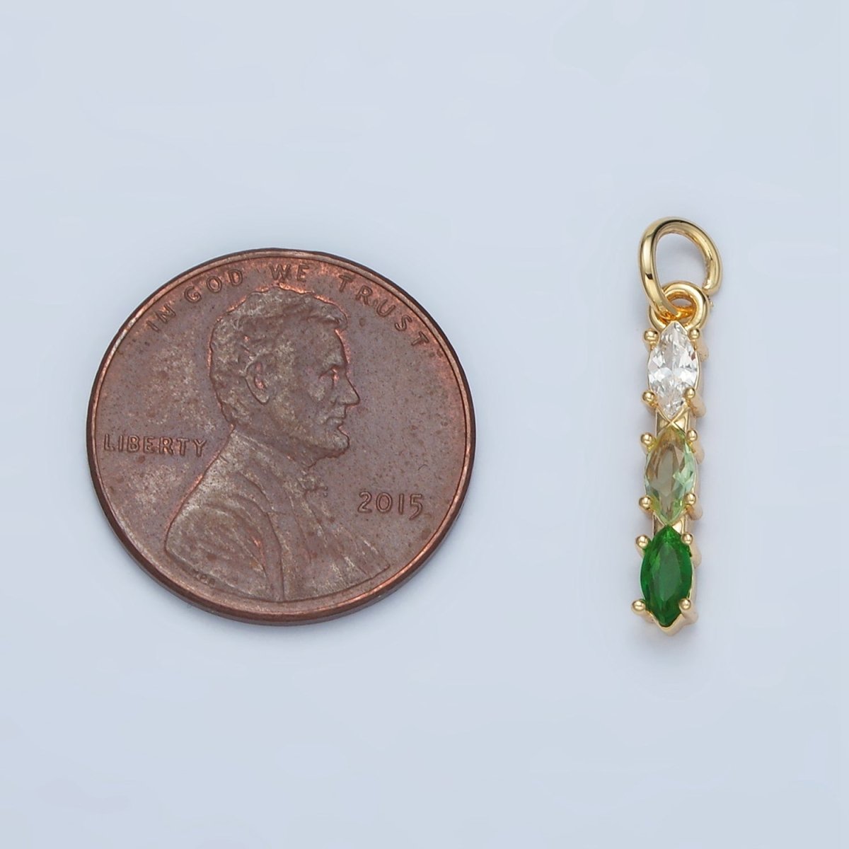 24K Gold Filled Clear, Purple, Green, Pink, Blue Gradient Triple Marquise CZ Linear Charm | X565 - X567
