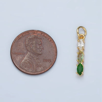 24K Gold Filled Clear, Purple, Green, Pink, Blue Gradient Triple Marquise CZ Linear Charm | X565 - X567