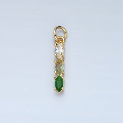 24K Gold Filled Clear, Purple, Green, Pink, Blue Gradient Triple Marquise CZ Linear Charm | X565 - X567