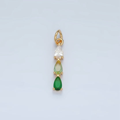 24K Gold Filled Clear, Purple, Green, Pink, Blue Gradient Triple Teardrop CZ Linear Charm | X573 - X575