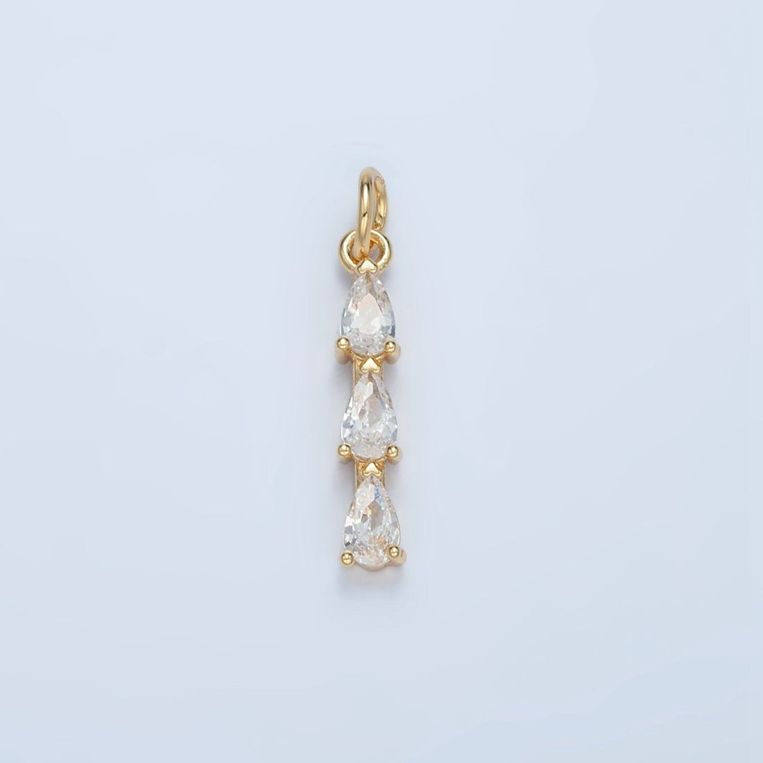 24K Gold Filled Clear, Purple, Green, Pink, Blue Gradient Triple Teardrop CZ Linear Charm | X573 - X575