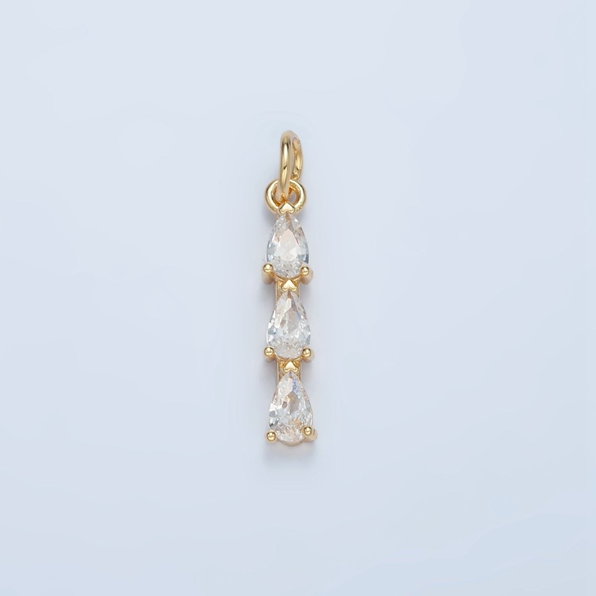 24K Gold Filled Clear, Purple, Green, Pink, Blue Gradient Triple Teardrop CZ Linear Charm | X573 - X575