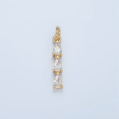 24K Gold Filled Clear, Purple, Green, Pink, Blue Gradient Triple Teardrop CZ Linear Charm | X573 - X575