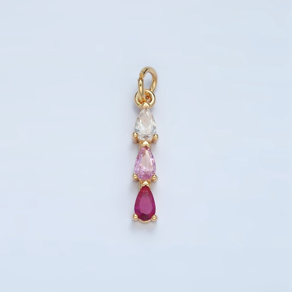 24K Gold Filled Clear, Purple, Green, Pink, Blue Gradient Triple Teardrop CZ Linear Charm | X573 - X575